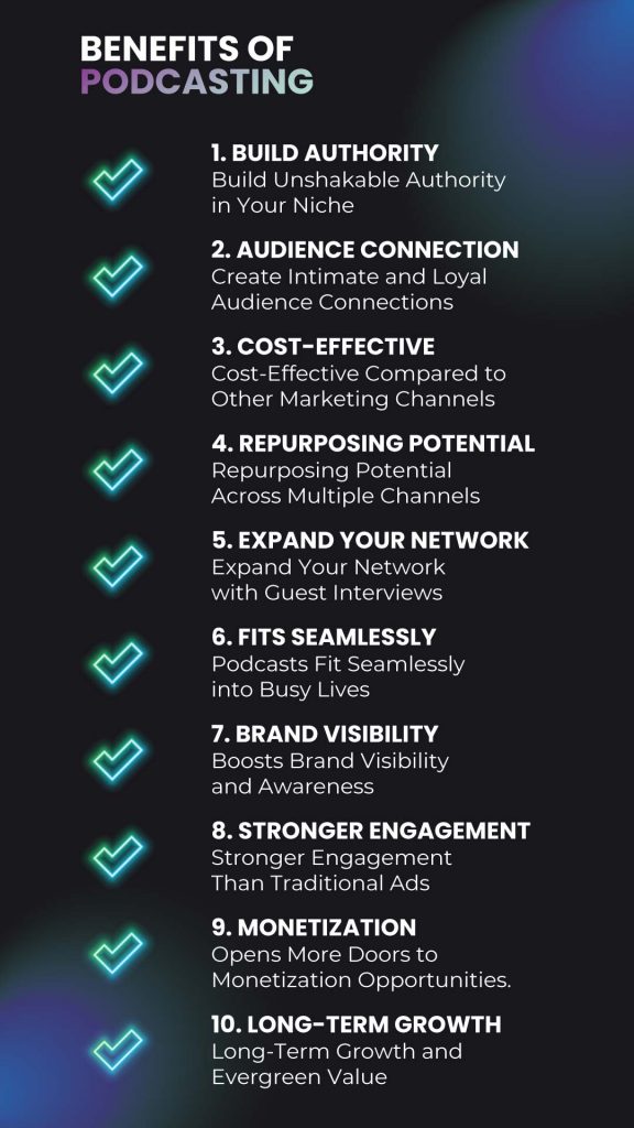Benefits of Podcasts infographic